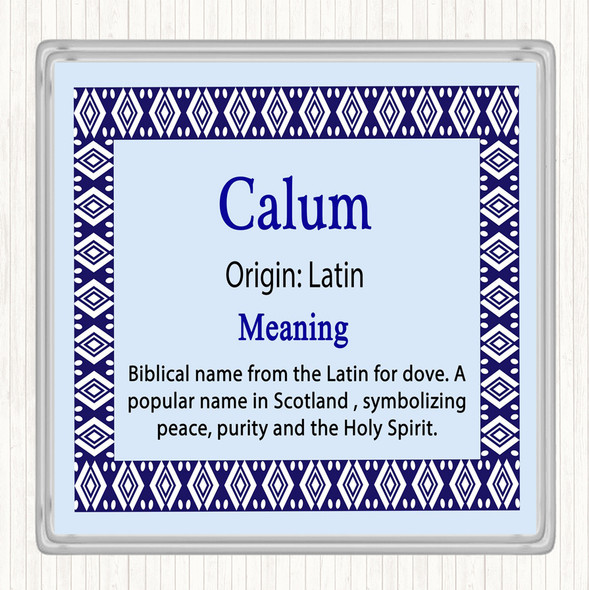 Calum Name Meaning Drinks Mat Coaster Blue