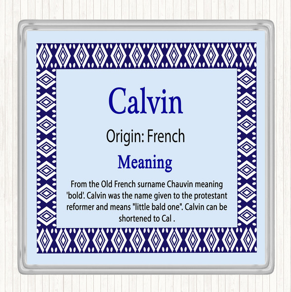 Calvin Name Meaning Drinks Mat Coaster Blue