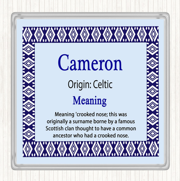Cameron Name Meaning Drinks Mat Coaster Blue