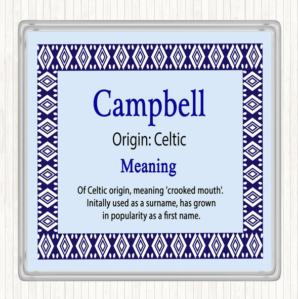 Campbell Name Meaning Drinks Mat Coaster Blue