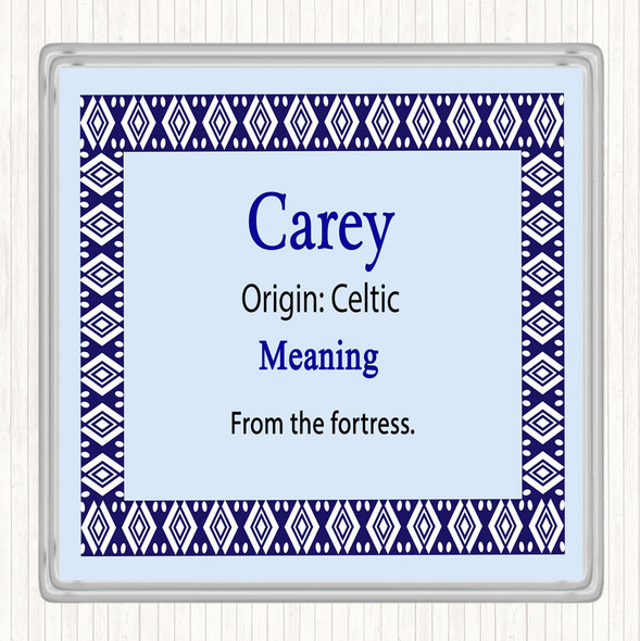Carey Name Meaning Drinks Mat Coaster Blue