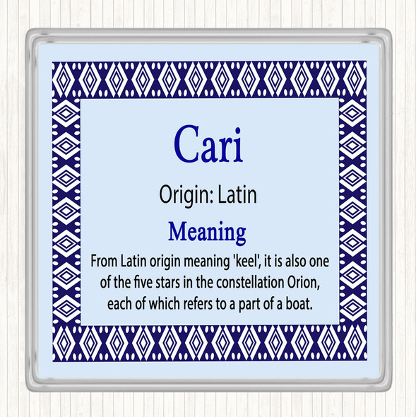 Cari Name Meaning Drinks Mat Coaster Blue
