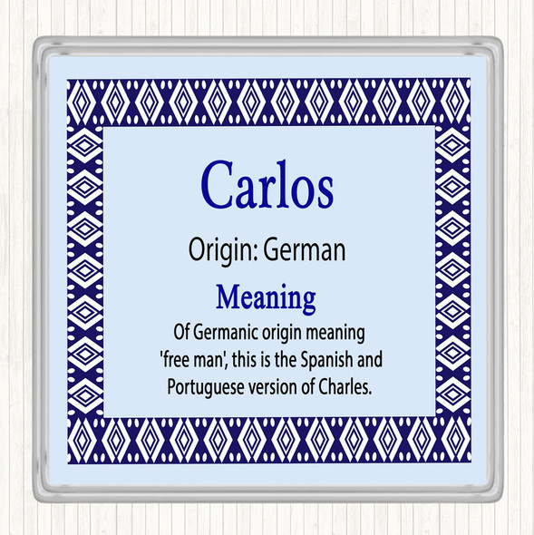 Carlos Name Meaning Drinks Mat Coaster Blue