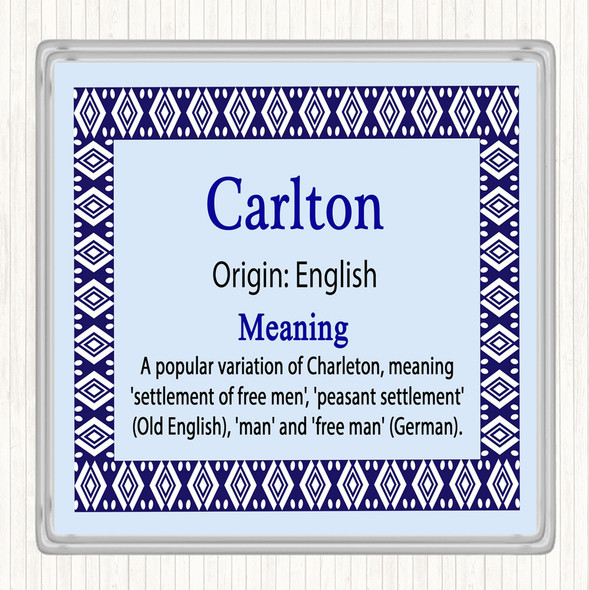 Carlton Name Meaning Drinks Mat Coaster Blue