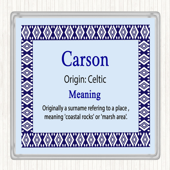 Carson Name Meaning Drinks Mat Coaster Blue