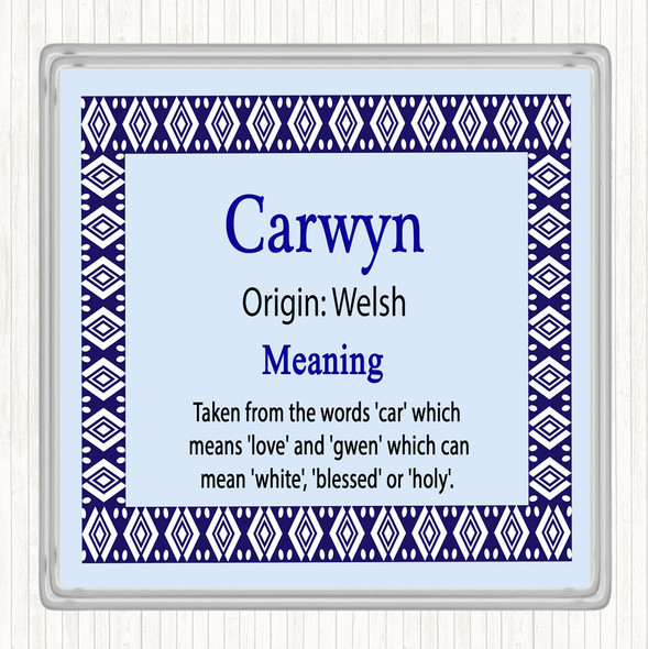 Carwyn Name Meaning Drinks Mat Coaster Blue
