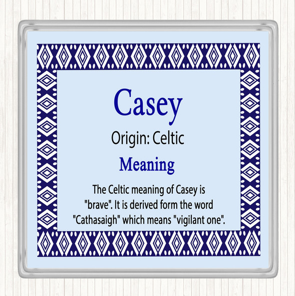 Casey Name Meaning Drinks Mat Coaster Blue