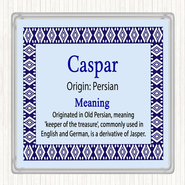 Caspar Name Meaning Drinks Mat Coaster Blue