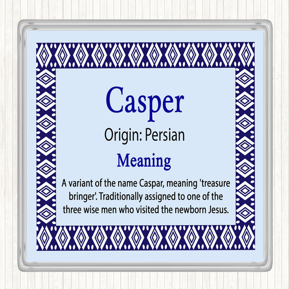 Casper Name Meaning Drinks Mat Coaster Blue
