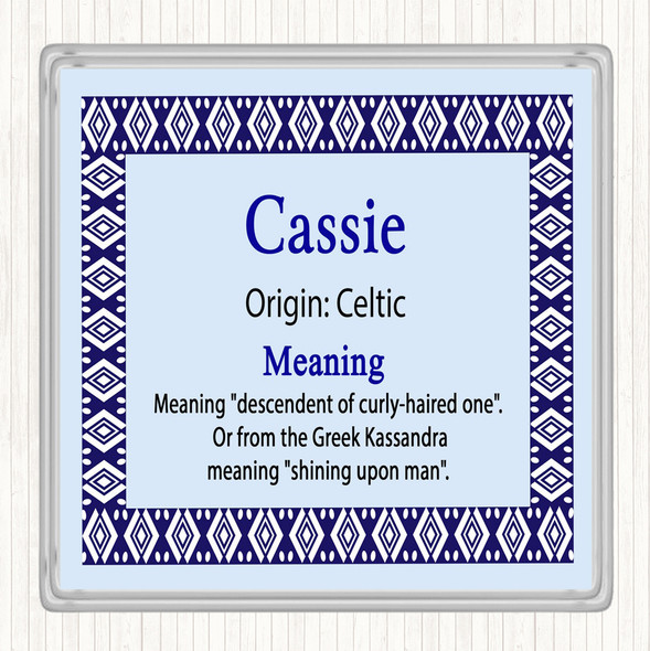 Cassie Name Meaning Drinks Mat Coaster Blue