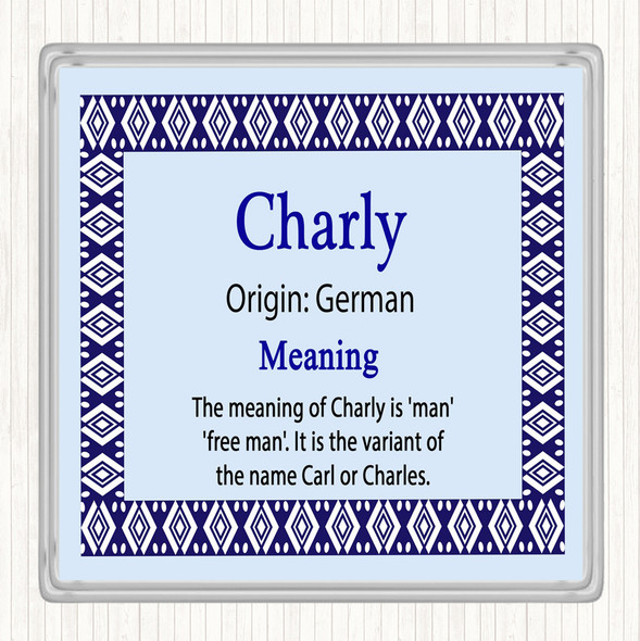 Charly Name Meaning Drinks Mat Coaster Blue