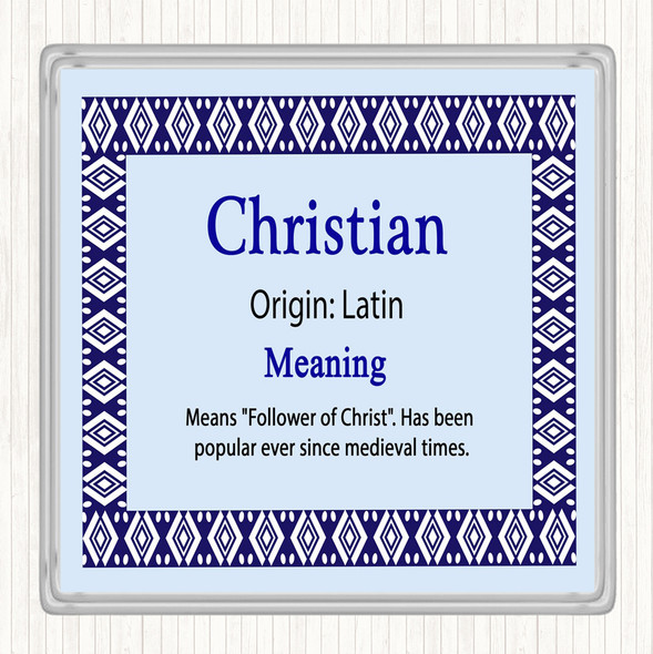 Christian Name Meaning Drinks Mat Coaster Blue