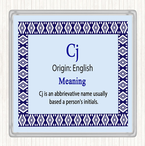 Cj Name Meaning Drinks Mat Coaster Blue