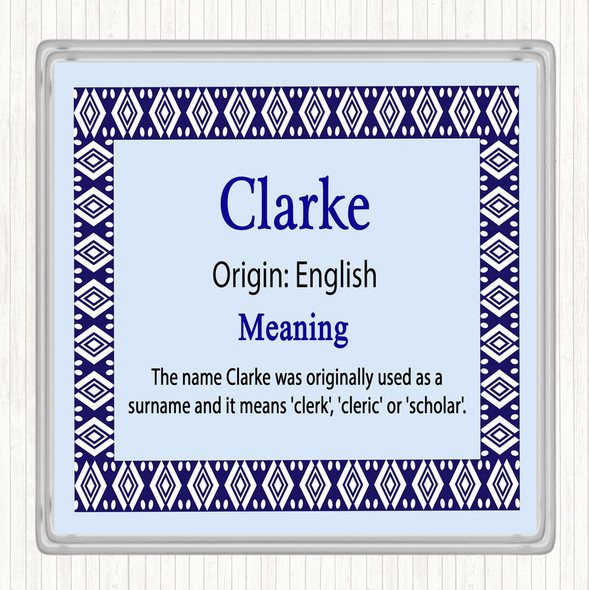 Clarke Name Meaning Drinks Mat Coaster Blue