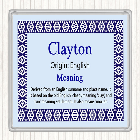 Clayton Name Meaning Drinks Mat Coaster Blue