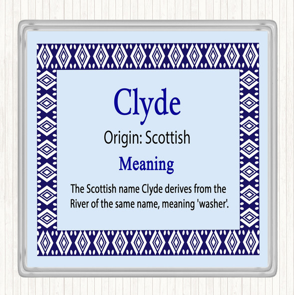 Clyde Name Meaning Drinks Mat Coaster Blue