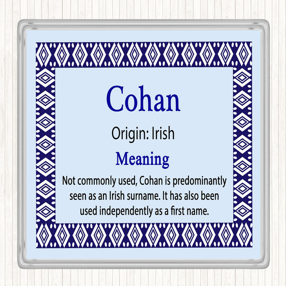 Cohan Name Meaning Drinks Mat Coaster Blue
