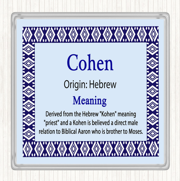 Cohen Name Meaning Drinks Mat Coaster Blue