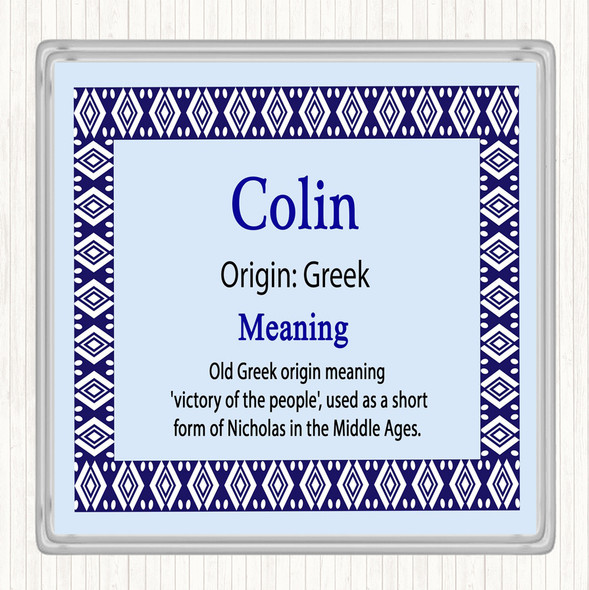 Colin Name Meaning Drinks Mat Coaster Blue