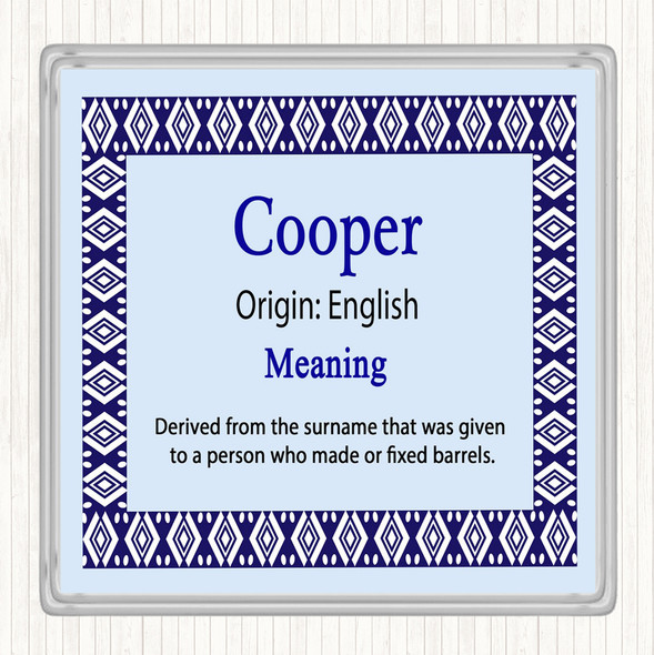 Cooper Name Meaning Drinks Mat Coaster Blue