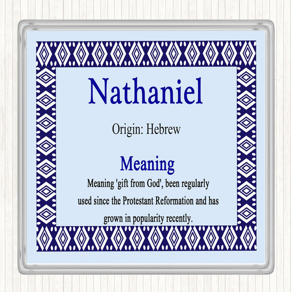 Nathaniel Name Meaning Drinks Mat Coaster Blue