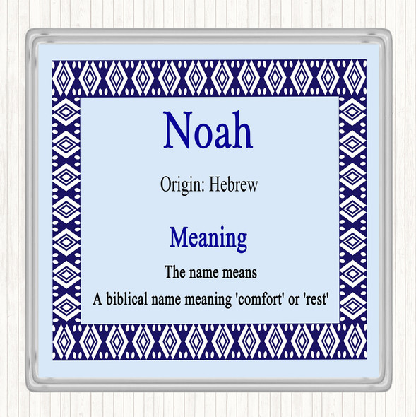 Noah Name Meaning Drinks Mat Coaster Blue
