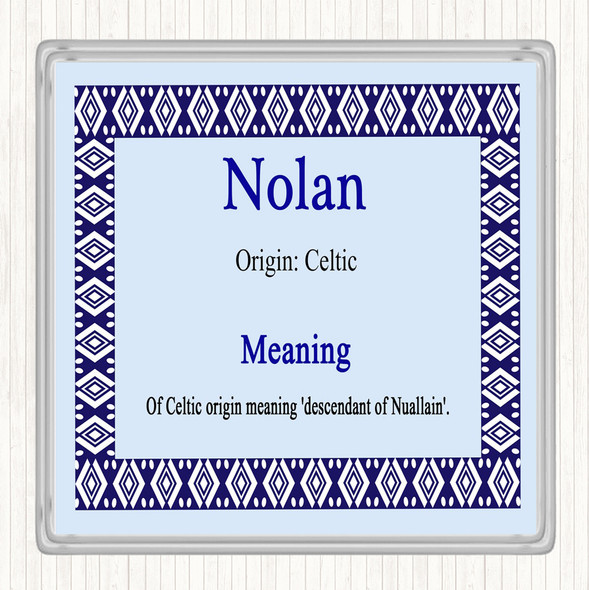 Nolan Name Meaning Drinks Mat Coaster Blue