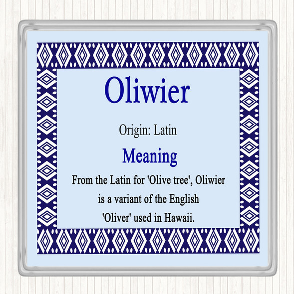 Oliwier Name Meaning Drinks Mat Coaster Blue