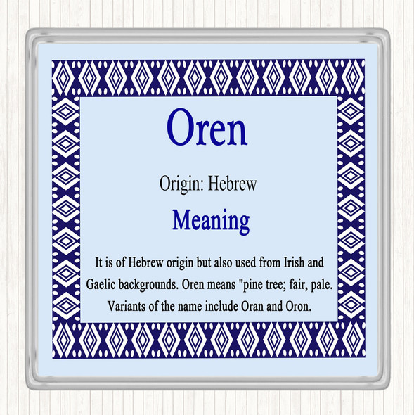 Oren Name Meaning Drinks Mat Coaster Blue