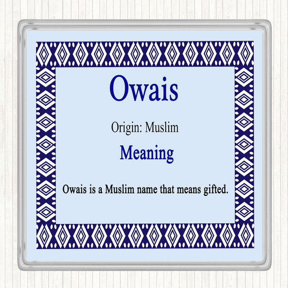 Owais Name Meaning Drinks Mat Coaster Blue