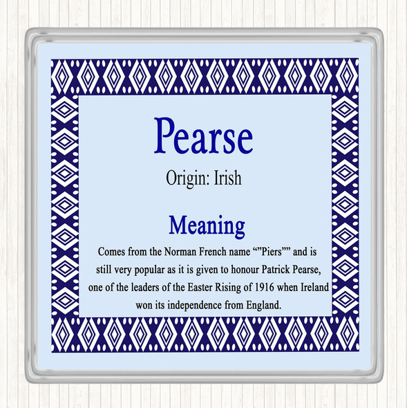 Pearse Name Meaning Drinks Mat Coaster Blue