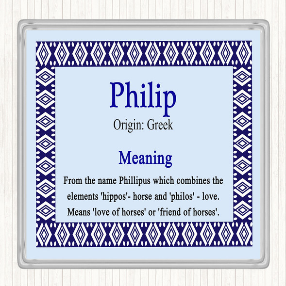 Philip Name Meaning Drinks Mat Coaster Blue