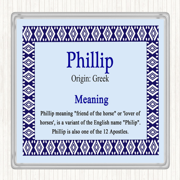 Phillip Name Meaning Drinks Mat Coaster Blue