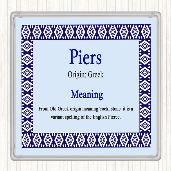 Piers Name Meaning Drinks Mat Coaster Blue