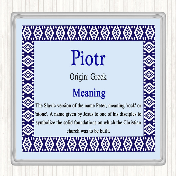 Piotr Name Meaning Drinks Mat Coaster Blue