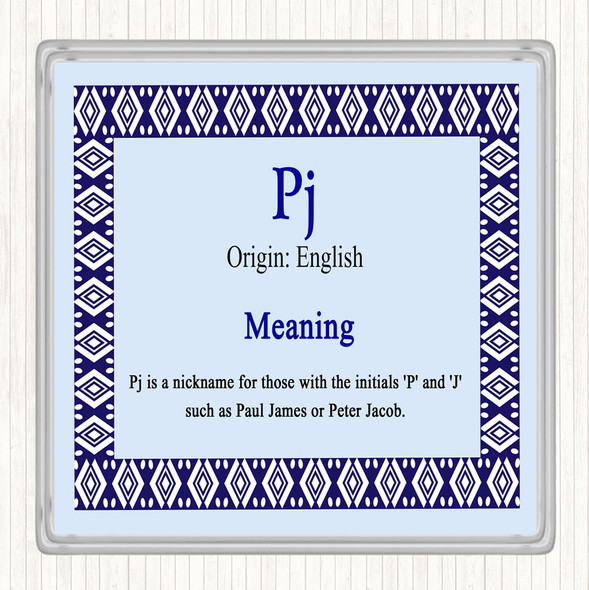 Pj Name Meaning Drinks Mat Coaster Blue