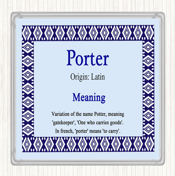 Porter Name Meaning Drinks Mat Coaster Blue