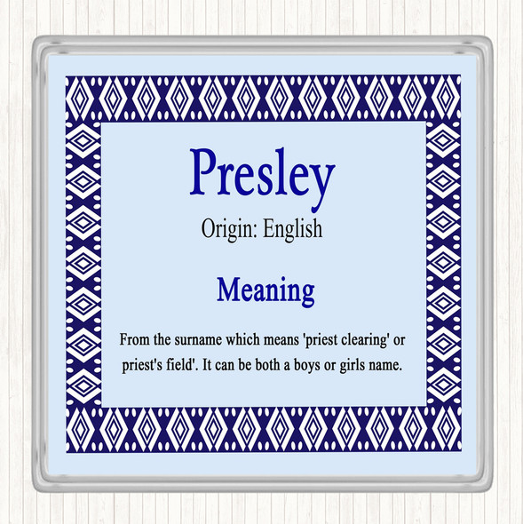 Presley Name Meaning Drinks Mat Coaster Blue