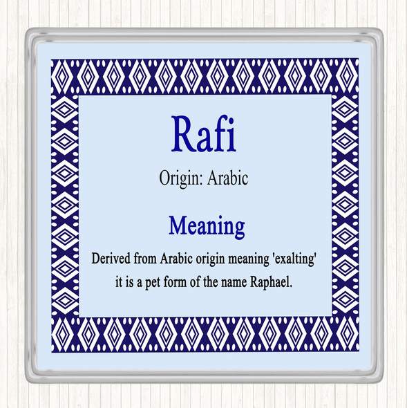 Rafi Name Meaning Drinks Mat Coaster Blue