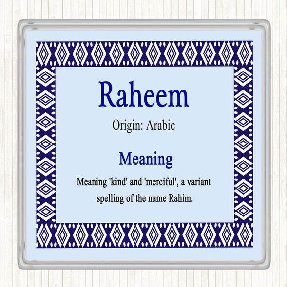 Raheem Name Meaning Drinks Mat Coaster Blue