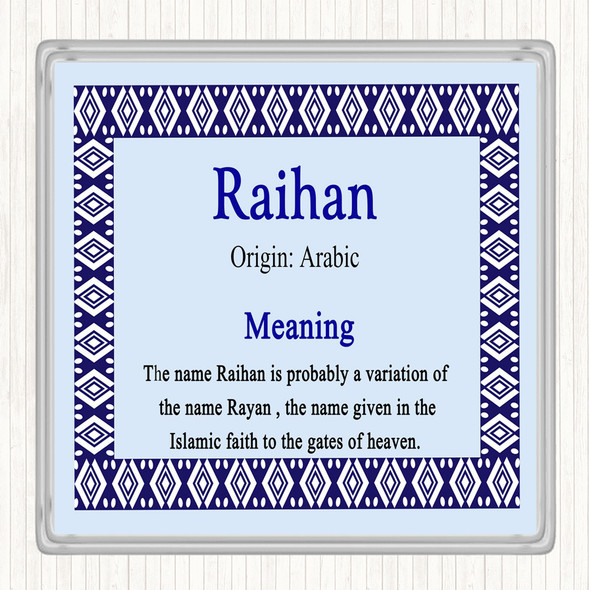 Raihan Name Meaning Drinks Mat Coaster Blue