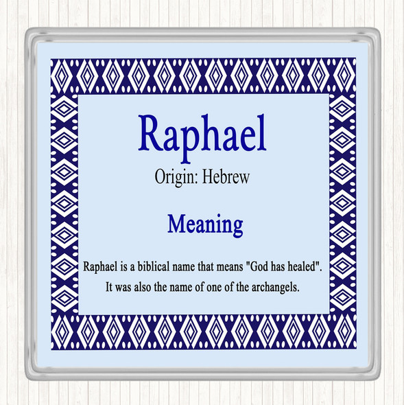 Raphael Name Meaning Drinks Mat Coaster Blue