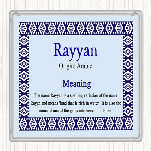 Rayyan Name Meaning Drinks Mat Coaster Blue