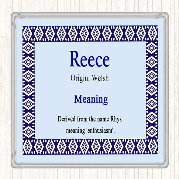 Reece Name Meaning Drinks Mat Coaster Blue