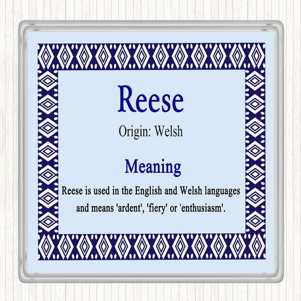 Reese Name Meaning Drinks Mat Coaster Blue