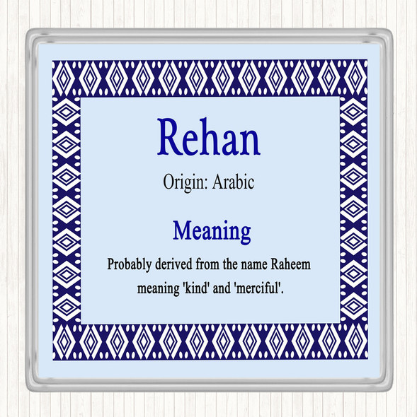 Rehan Name Meaning Drinks Mat Coaster Blue