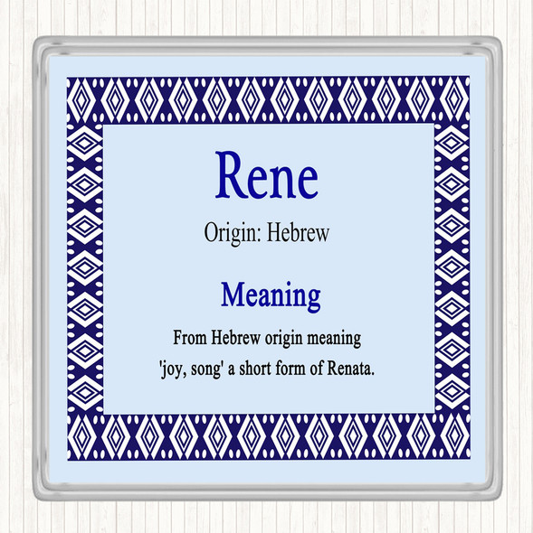 Rene Name Meaning Drinks Mat Coaster Blue