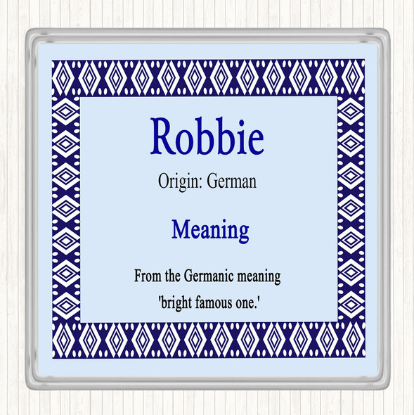 Robbie Name Meaning Drinks Mat Coaster Blue