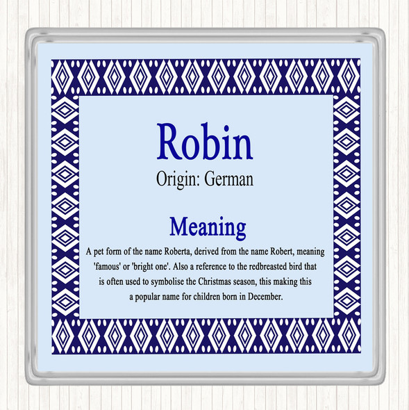 Robin Name Meaning Drinks Mat Coaster Blue