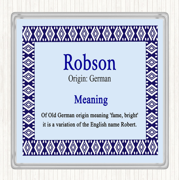 Robson Name Meaning Drinks Mat Coaster Blue